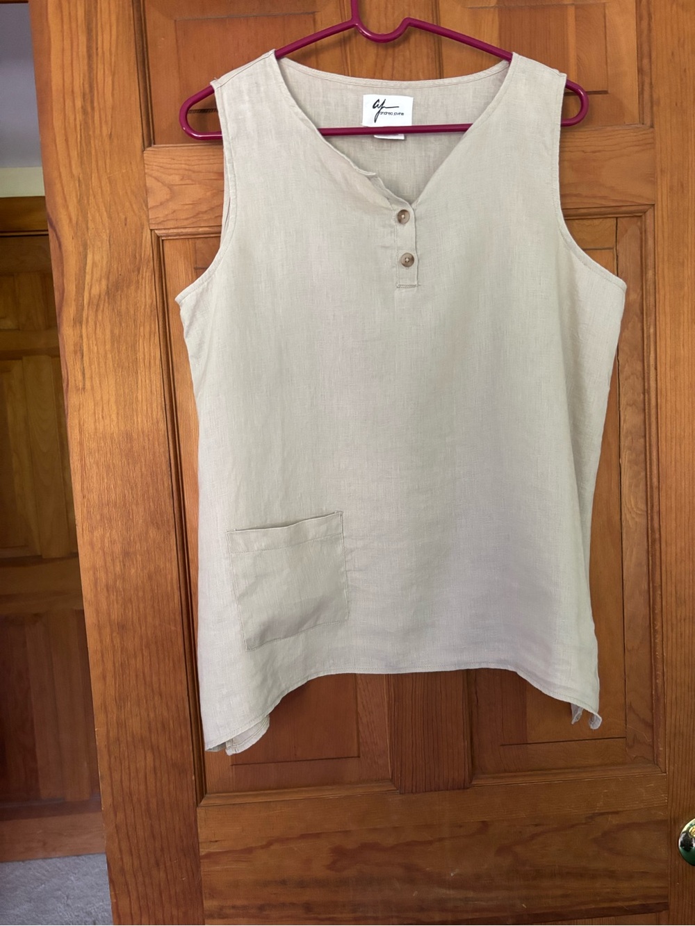 Andrea Jovine Beige Sleeveless Linen-Blend Henley Tank